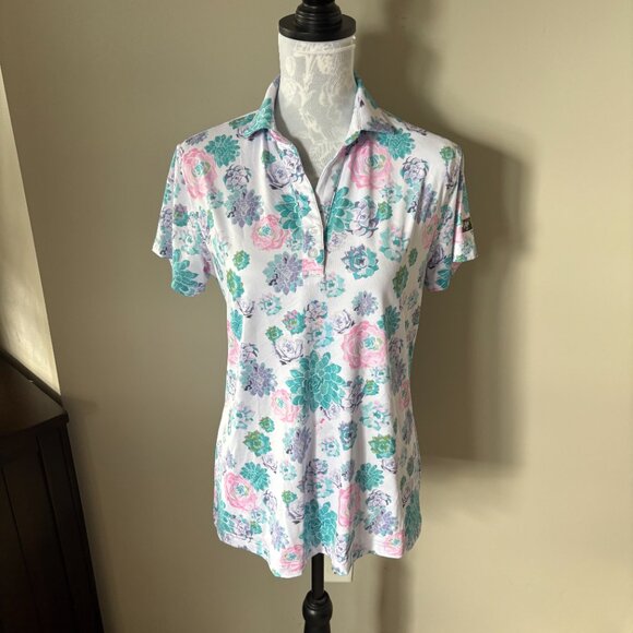 Waggle Women’s Succulent Print Golf Polk Shirt Size Large Short Sleeves - Picture 5 of 5